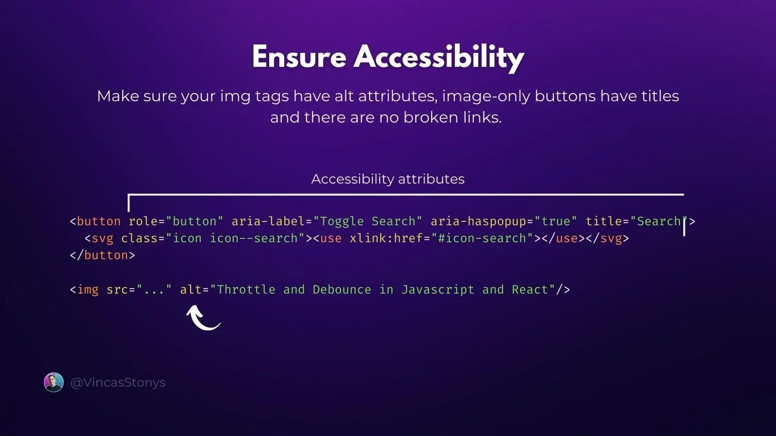 Accessibility attributes on HTML elements.