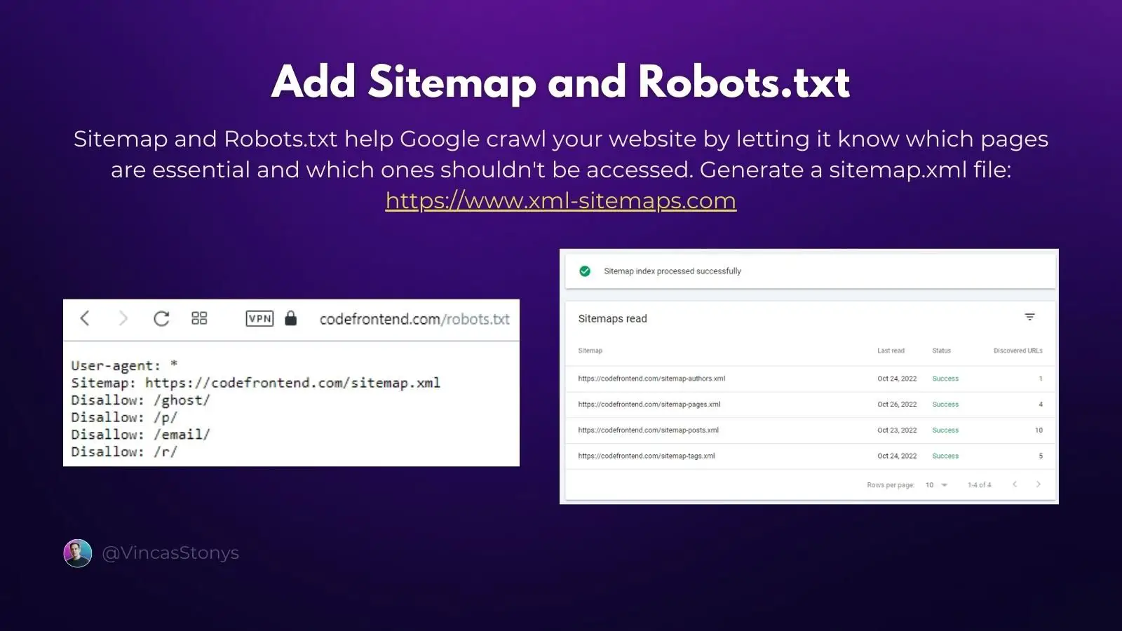 Sitemap and Robots.txt files for codefrontend.com.