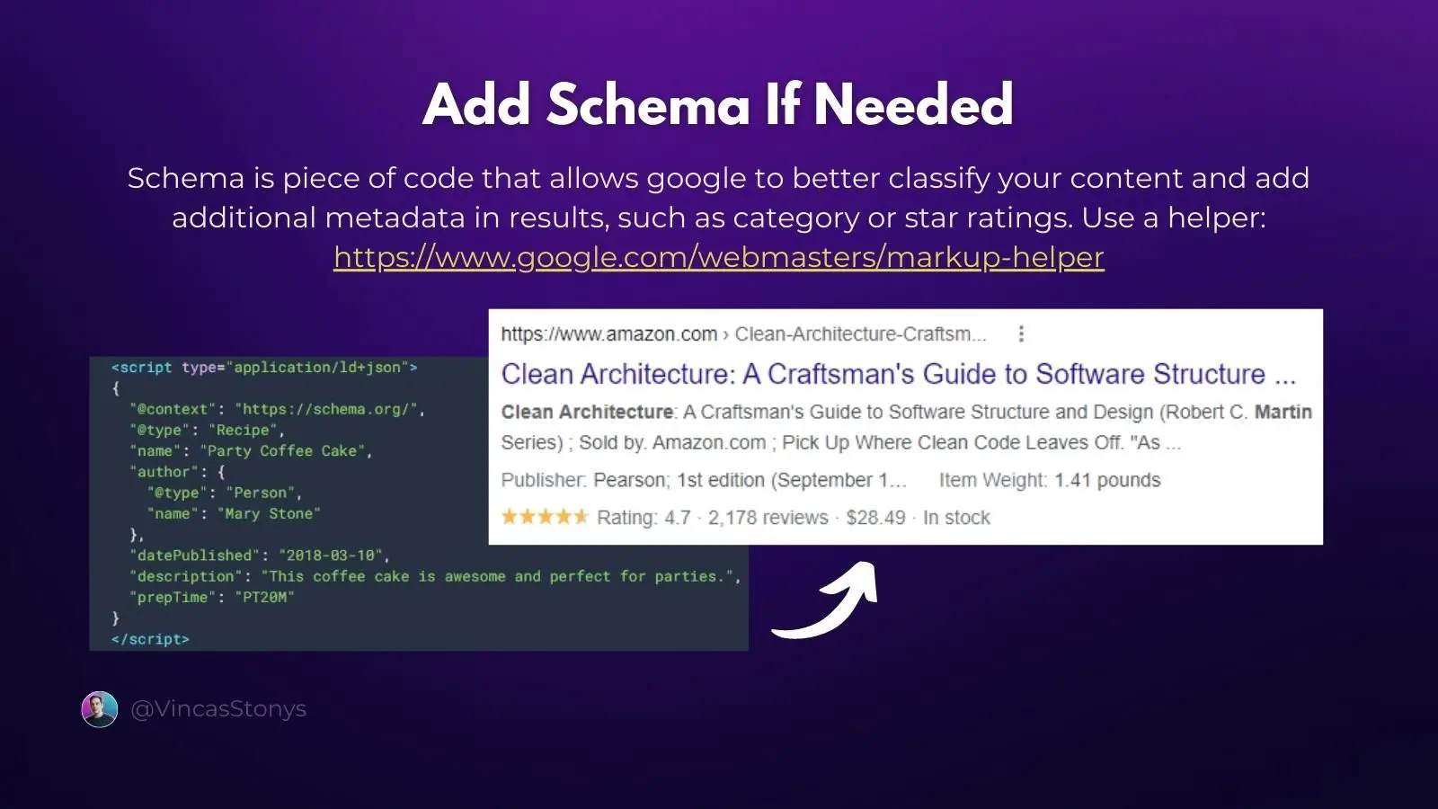 Structured data as code and as Google search results.