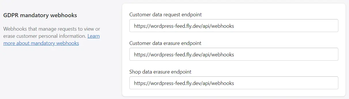 GDPR webhook endpoints.