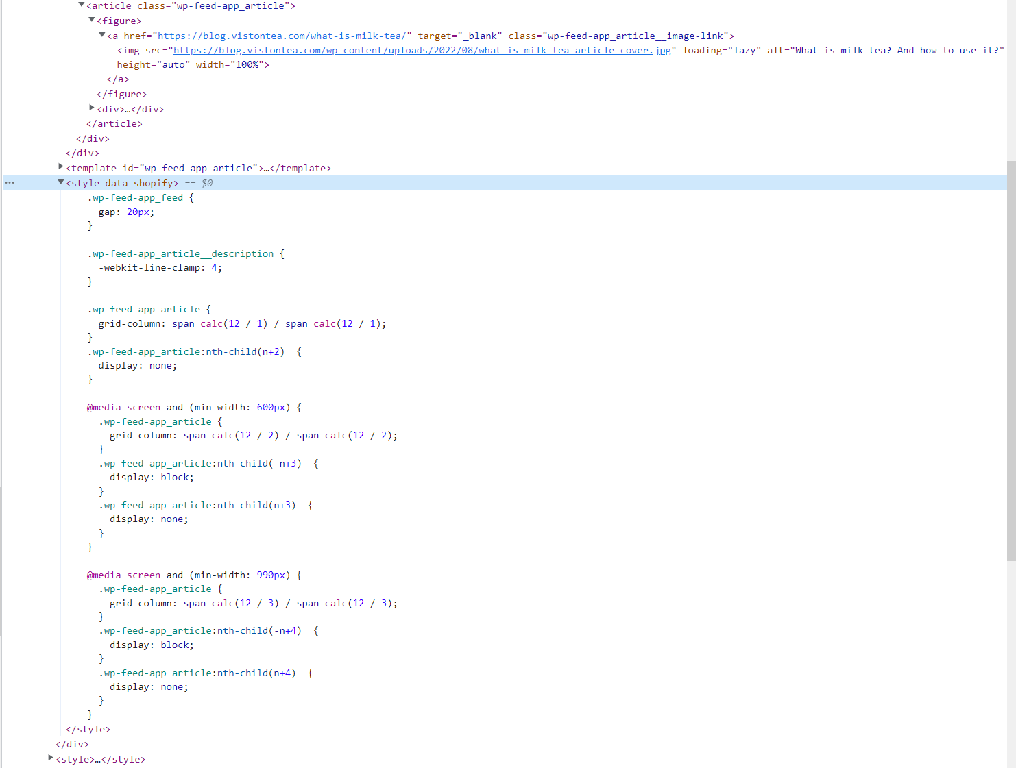 The style tag in my HTML code.